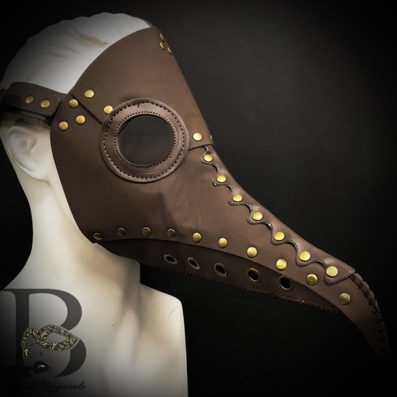 Plague Doctor Mask Brown and Gold Long Nose Mask - Picture 1 of 1